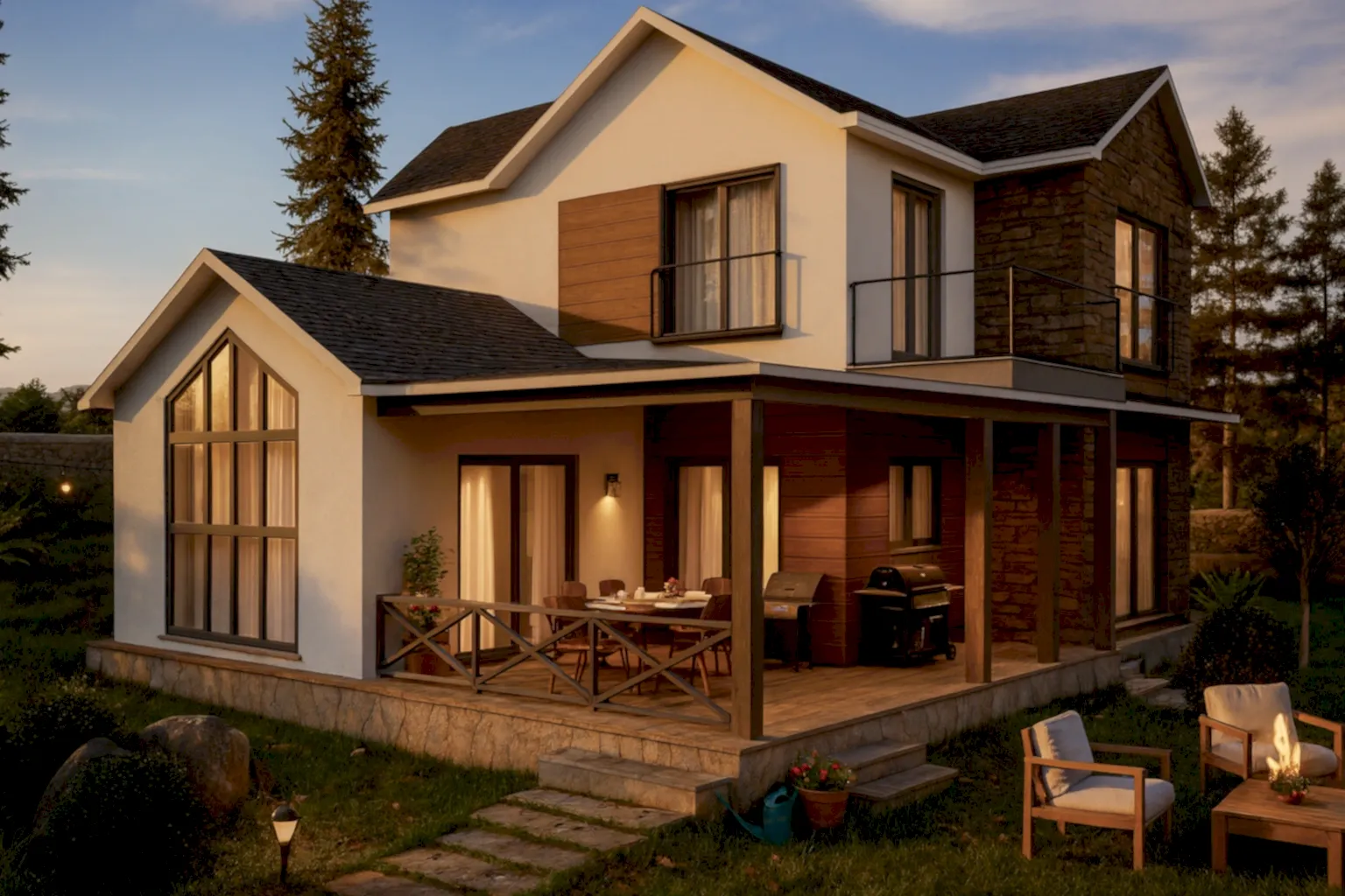 HDS-218 Iki Katli Çelik Ev Genis Pencere – Prefabrik / Çelik Ev