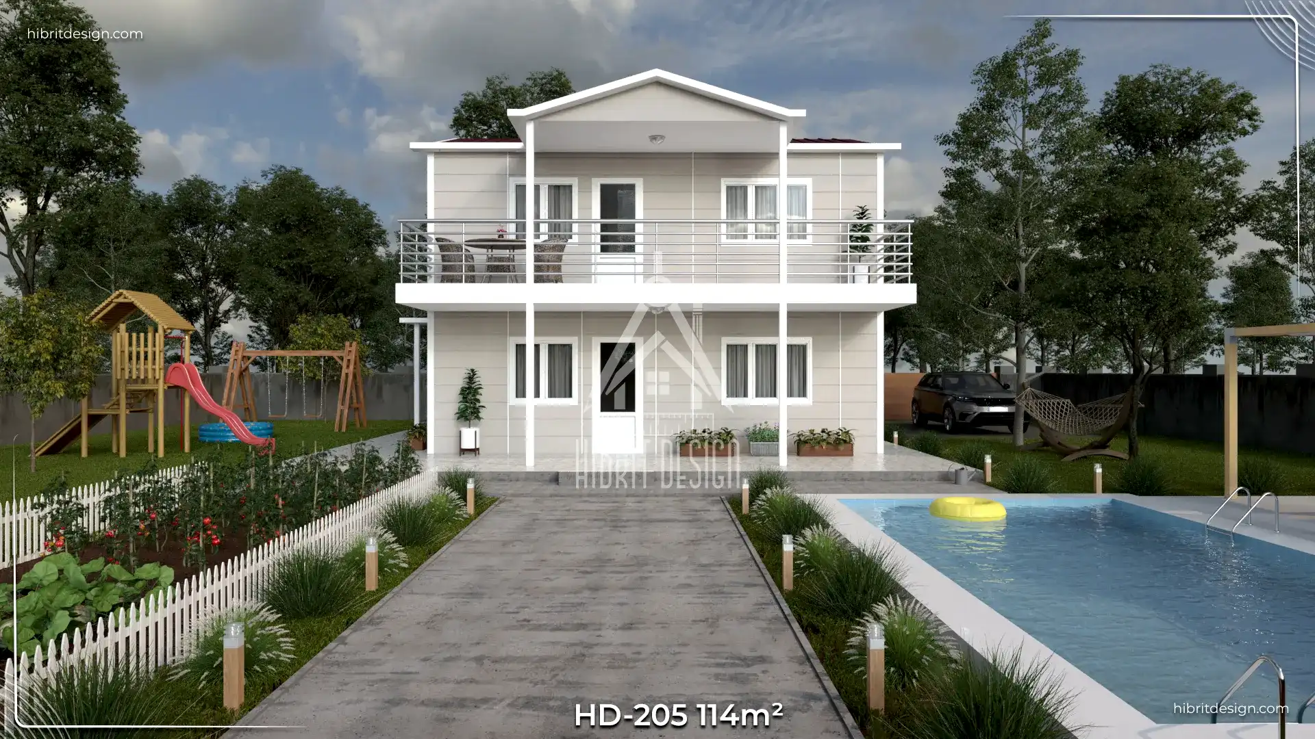 Yoldan bakış açısıyla beşik çatılı 3+1 dubleks prefabrik ev – HD-205 114 m²